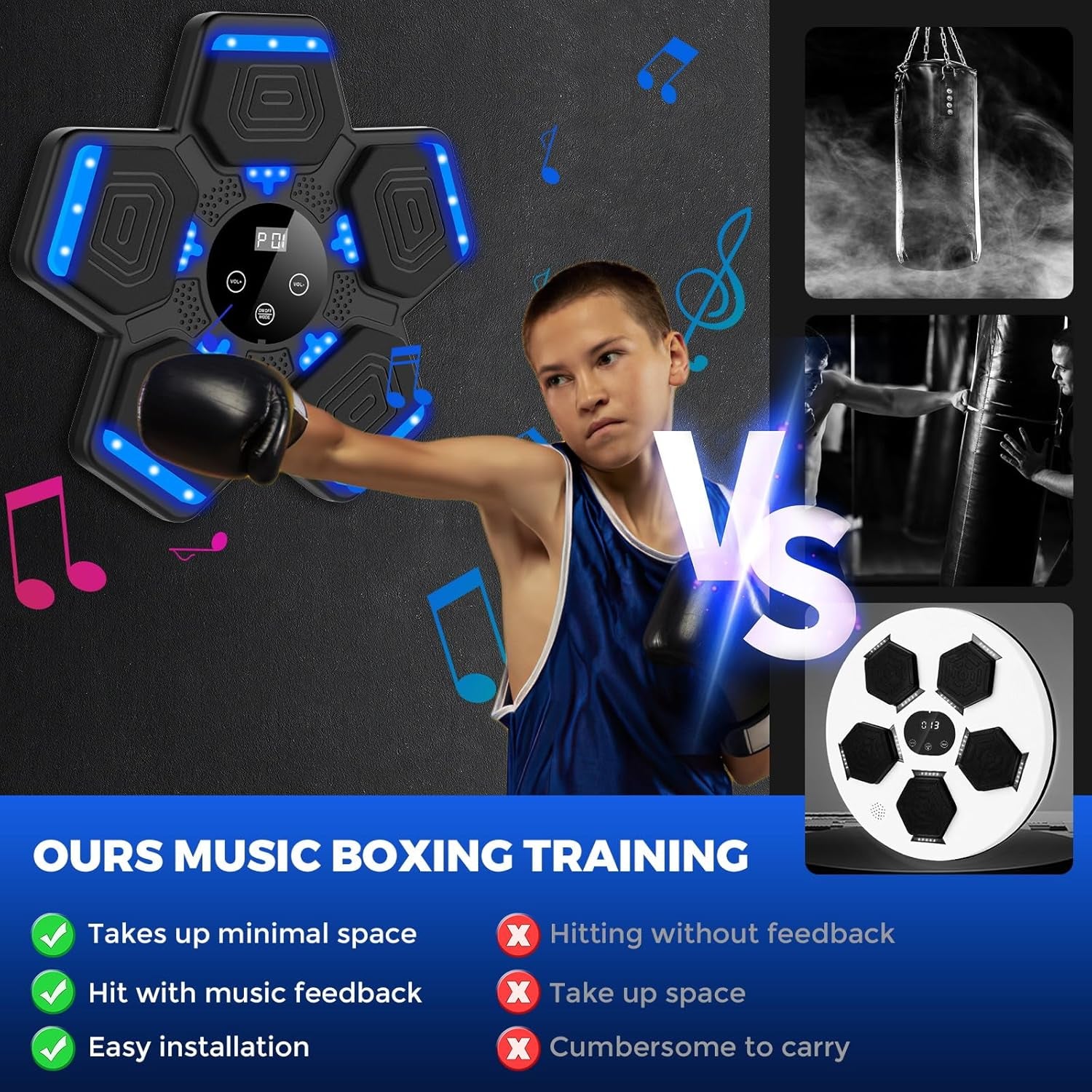 Smart Bluetooth Music Boxing Machine with Gloves – Wall-Mounted LED Punching Target for Home Workouts