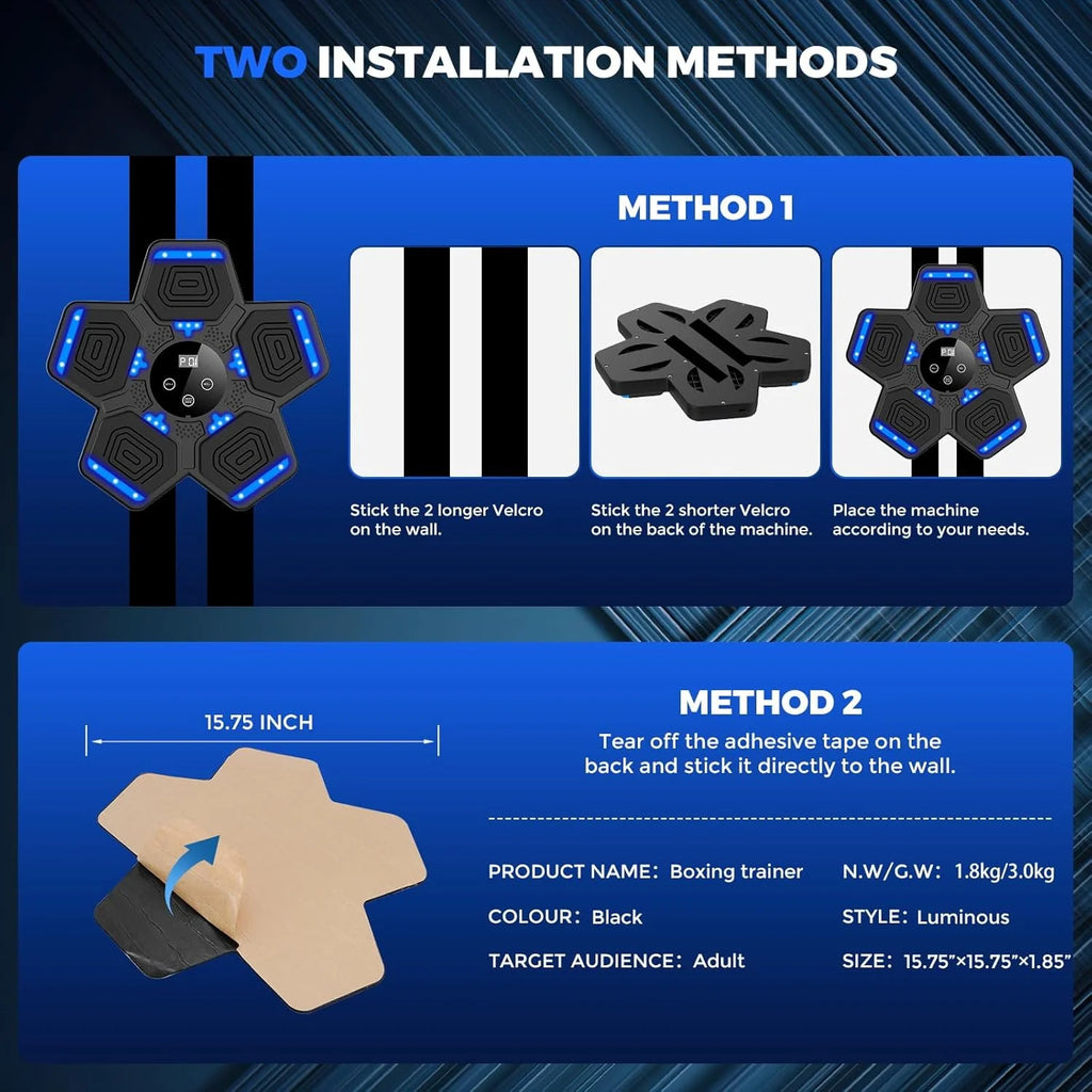 Smart Bluetooth Music Boxing Machine with Gloves – Wall-Mounted LED Punching Target for Home Workouts