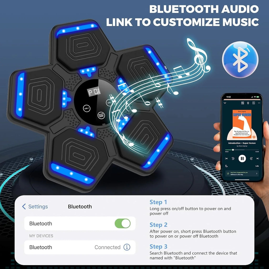 Smart Bluetooth Music Boxing Machine with Gloves – Wall-Mounted LED Punching Target for Home Workouts
